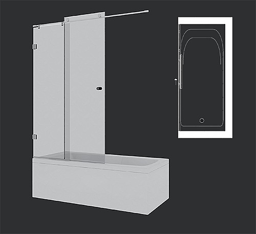 אמבטיון חזית על מוט נירוסטה דופן קבועה + דלת הזזה קליארו 103 – תמונה 3