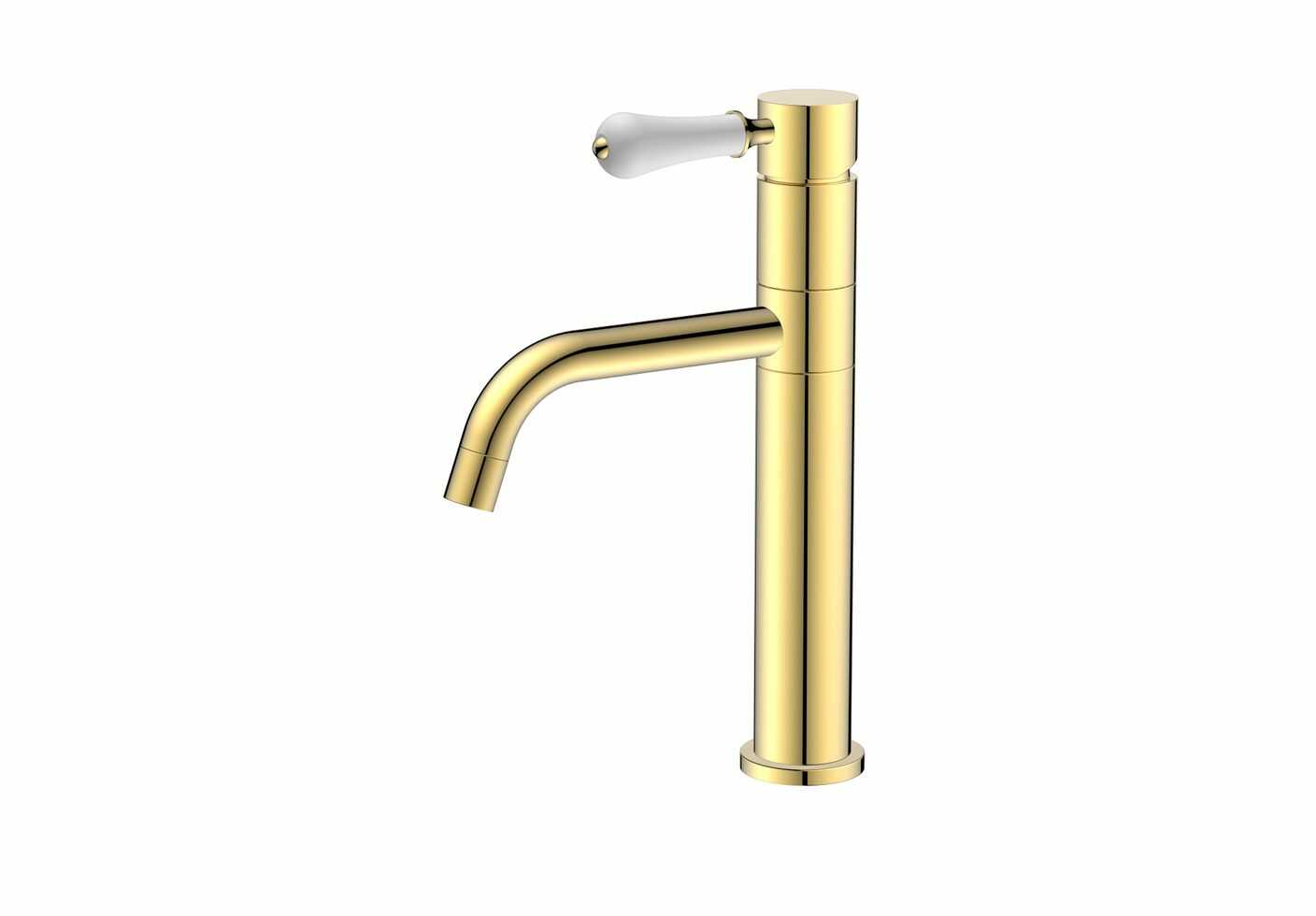 ברז פרח קצר ידית לבנה זהב מבריק