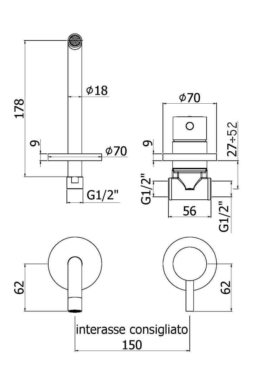 ברז ופיה מובנה בקיר Light