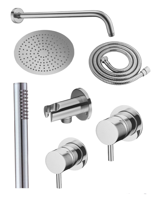 סט רחצה עגול למקלחת 7 חלקים ניקל מט מונז + 2 אינטרפוץ 3 דרך