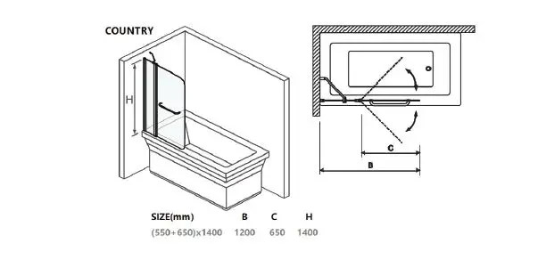 אמבטיון COUNTRY - קבוע ודלת 120 קאנטרי פרופיל זהב
