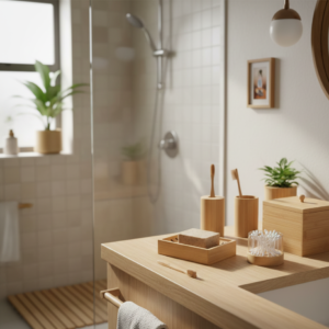 פריטים מבמבוק בחדר האמבטיה