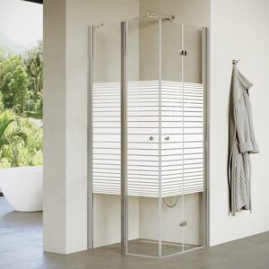 מקלחון טולוז פינתי דופן קבועה ודלת + הרמוניקה שקוף